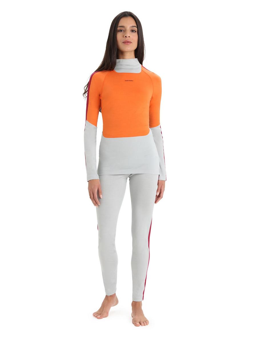 Icebreaker Merino 200 Sonebula Long Sleeve High Neck Thermal Top Női Base Layers Narancssárga Szürke | HU 1856UZGT